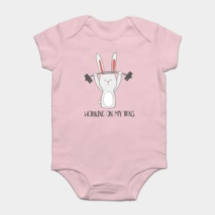 Working On My Buns, Funny Gym Rabbit Bunny Baby Bodysuit